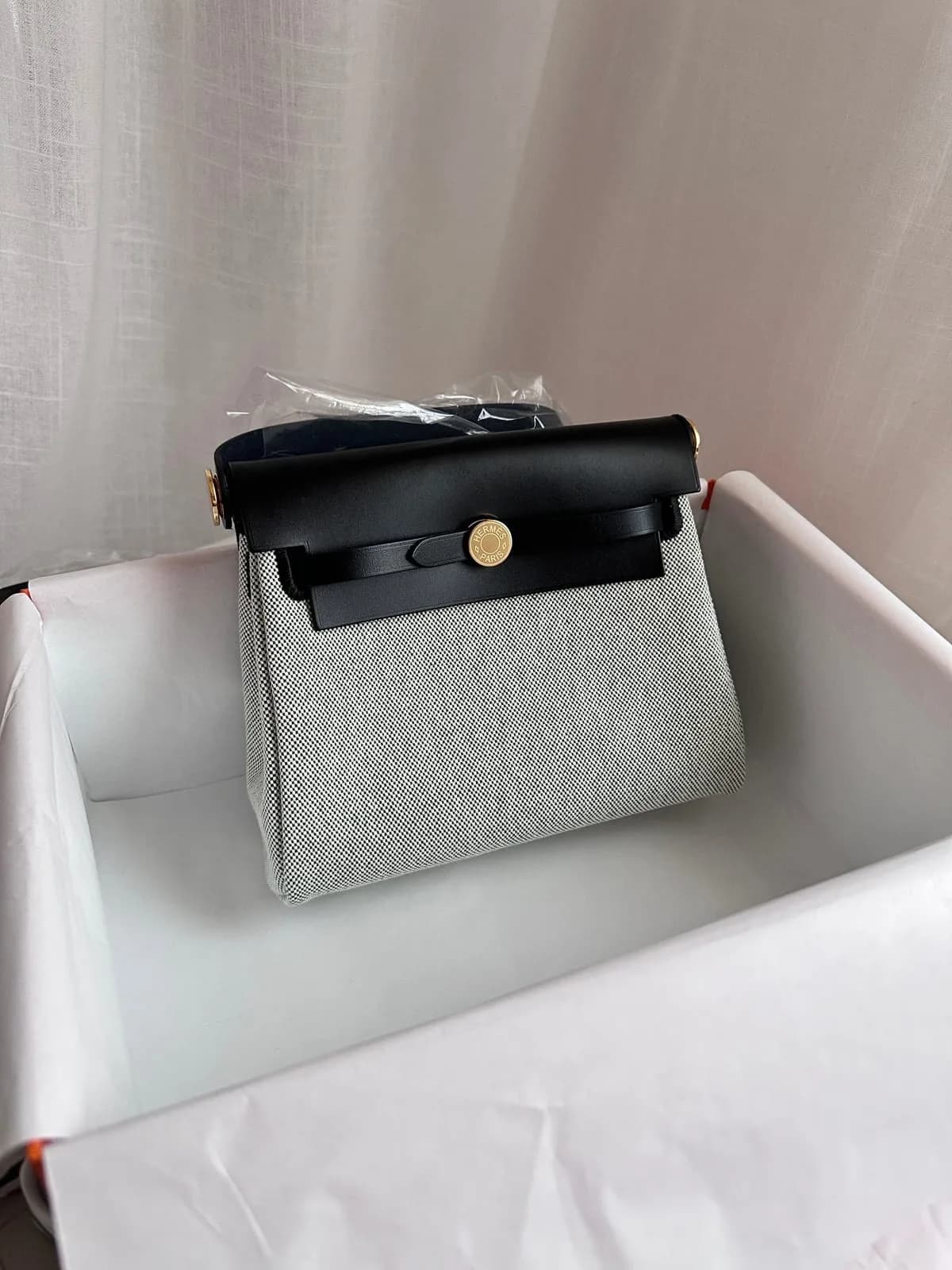 Hermès Mini Herbag 20 Ecru/Vert Moyen/Black GHW